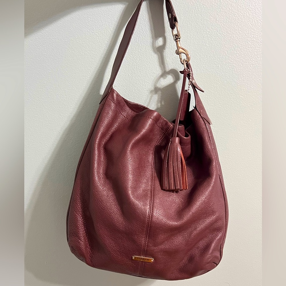 SOLD - Coach Avery Brown Oak Blood Pebble Leather Hobo Bag